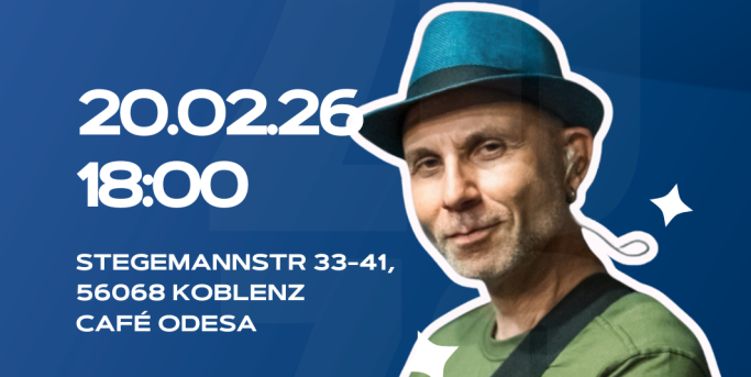 Ein Mann mit Hut, Veranstaltungshinweis für Café Ocelot in Koblenz, 20.02.2026.
