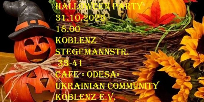 Halloween-Veranstaltung in Koblenz mit Kürbis, Herbstblätter und Sonnenblumen.